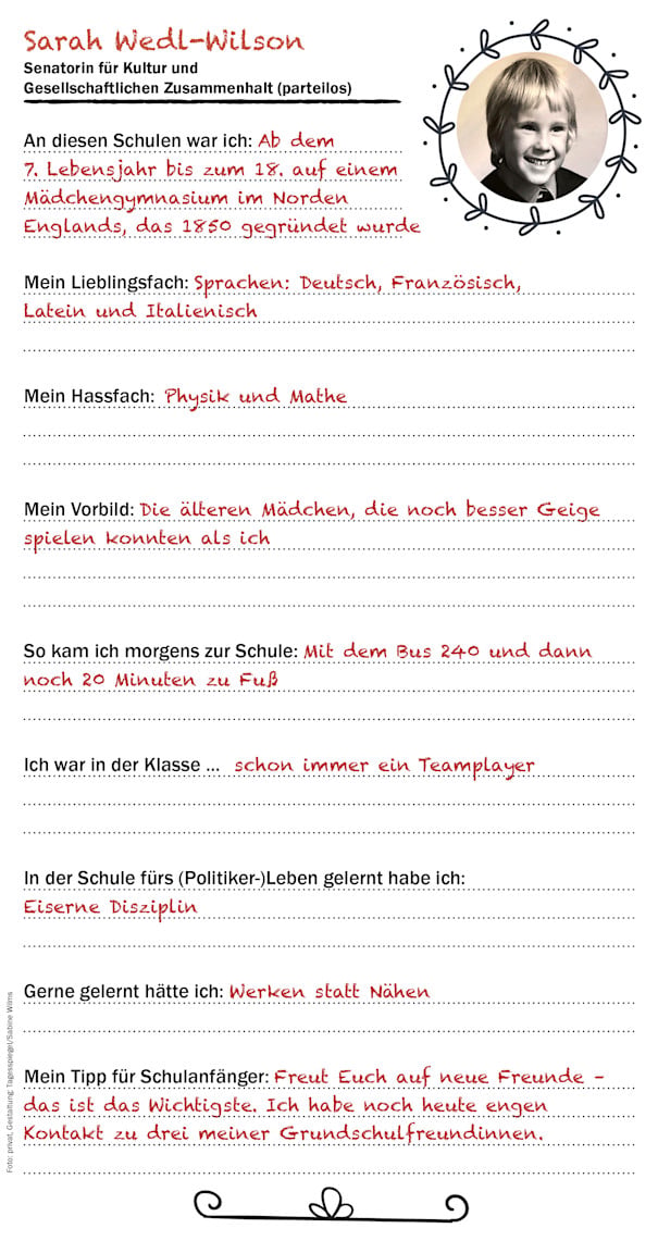 Der Checkpoint Freundebuch-Eintrag von Kultursenatorin Sarah Wedl-Wilson